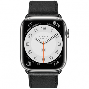 Apple Watch Series 7 Hermès // 41мм GPS + Cellular // Корпус из нержавеющей стали серебристого цвета, ремешок Single Tour цвета Noir
