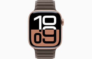 Apple Watch Series 10 // 46мм GPS (Custom) // Корпус из алюминия цвета "розовое золото", браслет темного серо-коричневого цвета, с магнитной застежкой