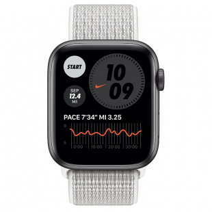 Apple Watch Series 6 // 40мм GPS + Cellular // Корпус из алюминия цвета «серый космос», спортивный браслет Nike цвета «Снежная вершина»