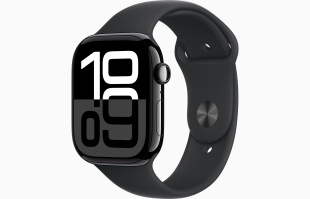 Apple Watch Series 10 // 42мм GPS+Cellular (Custom) // Черный глянцевый корпус из алюминия, спортивный ремешок черного цвета