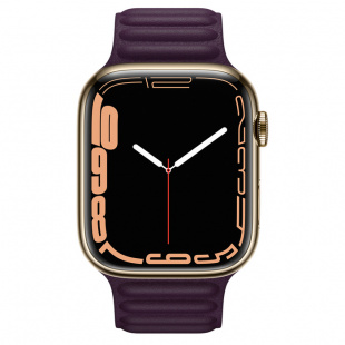 Apple Watch Series 7 // 45мм GPS + Cellular // Корпус из нержавеющей стали золотого цвета, кожаный браслет цвета «тёмная вишня», размер ремешка S/M