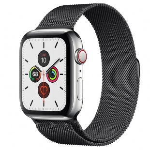 Apple Watch Series 5 // 44мм GPS + Cellular // Корпус из нержавеющей стали, миланский сетчатый браслет цвета «чёрный космос»