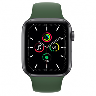 Apple Watch SE // 44мм GPS // Корпус из алюминия цвета «серый космос», спортивный ремешок цвета «Зелёный клевер» (2020)