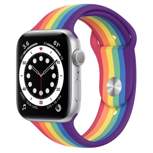 Apple Watch Series 6 // 44мм GPS // Корпус из алюминия серебристого цвета, спортивный ремешок радужного цвета