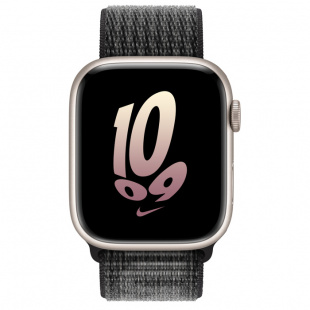 Apple Watch Series 8 // 41мм GPS // Корпус из алюминия цвета "сияющая звезда", спортивный браслет Nike цвета "черный/снежная вершина"