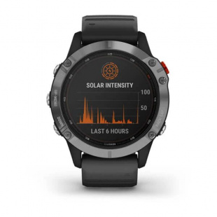 Мультиспортивные часы Garmin Fenix 6 (47mm) Solar стальной серебристый корпус, черный силиконовый ремешок