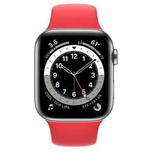 Apple Watch Series 6 // 44мм GPS + Cellular // Корпус из нержавеющей стали серебристого цвета, спортивный ремешок цвета (PRODUCT)RED
