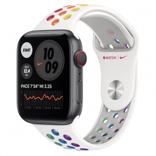 Apple Watch Series 6 // 40мм GPS + Cellular // Корпус из алюминия цвета «серый космос», спортивный ремешок Nike радужного цвета