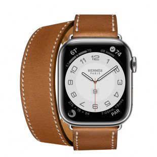 Apple Watch Series 7 Hermès // 41мм GPS + Cellular // Корпус из нержавеющей стали серебристого цвета, ремешок Double Tour Attelage цвета Fauve