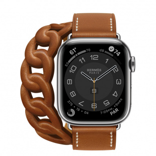Apple Watch Series 7 Hermès // 41мм GPS + Cellular // Корпус из нержавеющей стали серебристого цвета, ремешок Double Tour Gourmette из кожи Barénia цвета Fauve