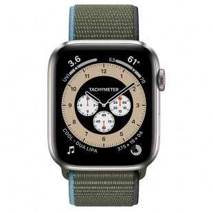 Apple Watch Series 6 // 44мм GPS + Cellular // Корпус из титана, спортивный браслет цвета «Зелёные холмы»