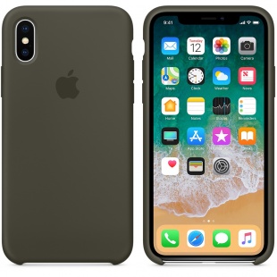 Силиконовый чехол для iPhone X / Xs, тёмно-оливковый цвет, оригинальный Apple