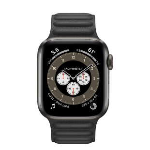 Apple Watch Series 6 // 44мм GPS + Cellular // Корпус из титана цвета «черный космос», кожаный браслет черного цвета, размер ремешка M/L