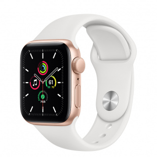 Apple Watch SE // 44мм GPS // Корпус из алюминия золотого цвета, спортивный ремешок белого цвета (2020)