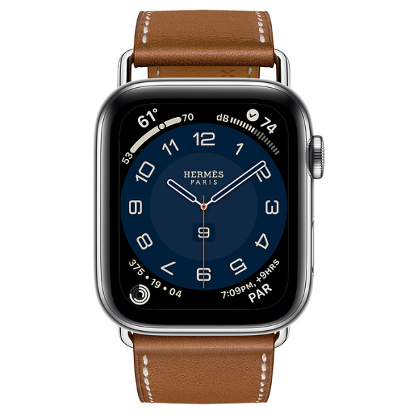 Apple Watch Series 6 Hermès // 44мм GPS + Cellular // Корпус из нержавеющей  стали серебристого цвета, ремешок Attelage Simple Tour из кожи Barénia  цвета Fauve - iQmac.ru