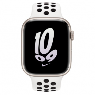 Apple Watch Series 8 // 45мм GPS // Корпус из алюминия цвета "сияющая звезда", спортивный ремешок Nike цвета "чистая платина/чёрный"