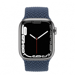Apple Watch Series 7 // 45мм GPS + Cellular // Корпус из нержавеющей стали серебристого цвета, плетёный монобраслет цвета «синий омут»