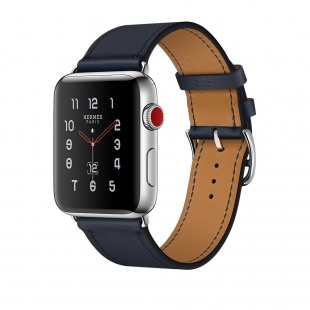 Apple Watch Series 3 Hermès // 42мм GPS + Cellular // Корпус из нержавеющей стали, ремешок Single Tour из кожи Swift цвета Indigo (MQLQ2)