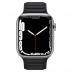 Apple Watch Series 7 // 41мм GPS + Cellular // Корпус из нержавеющей стали серебристого цвета, кожаный браслет цвета «тёмная ночь», размер ремешка S/M