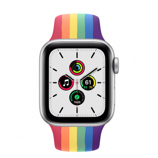 Apple Watch SE // 44мм GPS // Корпус из алюминия серебристого цвета, спортивный ремешок радужного цвета (2020)