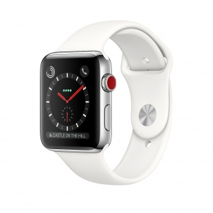 Apple Watch Series 3 // 38мм GPS + Cellular // Корпус из нержавеющей стали, спортивный ремешок белого цвета (MQJV2)