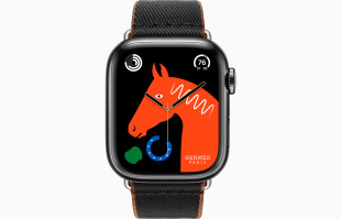 Apple Watch Series 9 Hermès // 45мм GPS+Cellular // Корпус из нержавеющей стали цвета "черный космос", ремешок Twill Jump Single Tour цвета Noir/Gold