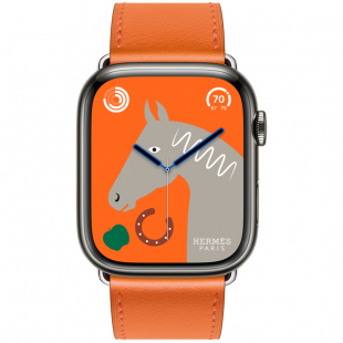 Apple Watch Series 8 Hermès // 45мм GPS + Cellular // Корпус из нержавеющей стали цвета «черный космос», ремешок Single Tour цвета Orange