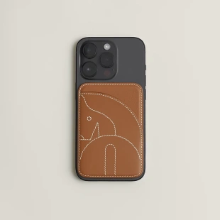 Чехол-бумажник Hermès "Caballo" с MagSafe для iPhone, цвет Gold/ Золото