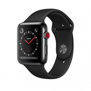 Apple Watch Series 3 // 38мм GPS + Cellular // Корпус из нержавеющей стали, спортивный ремешок черного цвета (MQJW2)