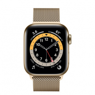 Apple Watch Series 6 // 40мм GPS + Cellular // Корпус из нержавеющей стали золотого цвета, миланский сетчатый браслет золотого цвета