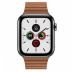 Apple Watch Series 5 // 44мм GPS + Cellular // Корпус из нержавеющей стали цвета «серый космос», кожаный ремешок золотисто-коричневого цвета, размер ремешка L