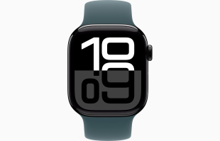 Apple Watch Series 10 // 42мм GPS (Custom) // Черный глянцевый корпус из алюминия, монобраслет цвета "зеленое озеро"