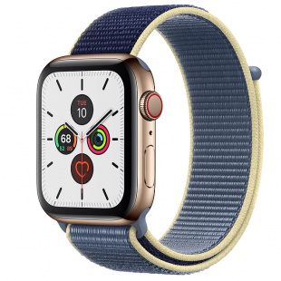 Apple Watch Series 5 // 40мм GPS + Cellular // Корпус из нержавеющей стали золотого цвета, спортивный браслет цвета «морской лёд»