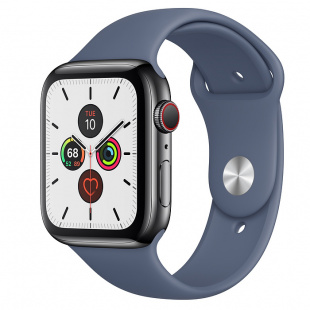 Apple Watch Series 5 // 44мм GPS + Cellular // Корпус из нержавеющей стали цвета «серый космос», спортивный ремешок цвета «морской лёд»