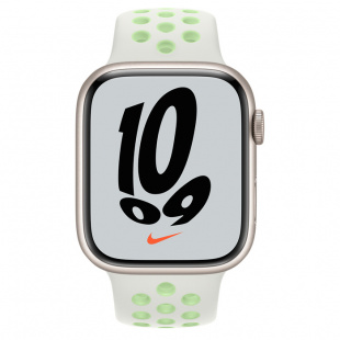 Apple Watch Series 7 // 45мм GPS + Cellular // Корпус из алюминия цвета «сияющая звезда», спортивный ремешок Nike цвета «чистая платина/чёрный»