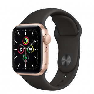 Apple Watch SE // 44мм GPS // Корпус из алюминия золотого цвета, спортивный ремешок цвета «Тёмная ночь» (2020)