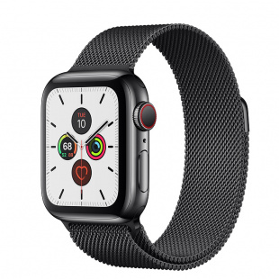 Apple Watch Series 5 // 40мм GPS + Cellular // Корпус из нержавеющей стали цвета «серый космос», миланский сетчатый браслет цвета «чёрный космос»