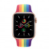 Apple Watch SE // 44мм GPS // Корпус из алюминия золотого цвета, спортивный ремешок радужного цвета (2020)