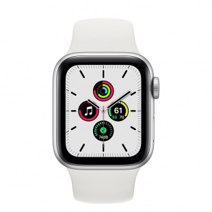 Apple Watch SE // 44мм GPS // Корпус из алюминия серебристого цвета, спортивный ремешок белого цвета (2020)