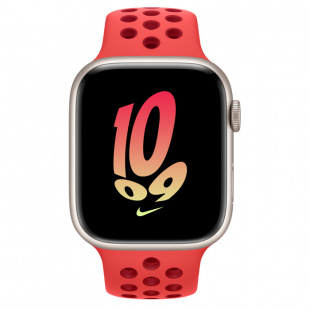 Apple Watch Series 8 // 41мм GPS + Cellular // Корпус из алюминия цвета "сияющая звезда", спортивный ремешок Nike цвета  "ярко-малиновый/спортивный красный"