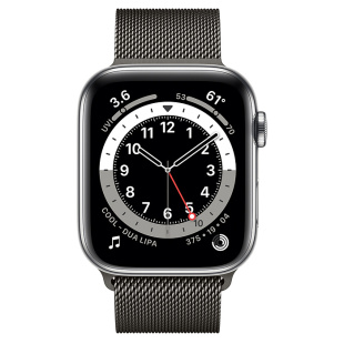 Apple Watch Series 6 // 44мм GPS + Cellular // Корпус из нержавеющей стали серебристого цвета, миланский сетчатый браслет графитового цвета