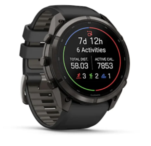 Мультиспортивные часы Garmin Fenix 9 Pro (51mm), титановый корпус Carbon Gray DLC, черный силиконовый ремешок (Black/Pebble Gray)