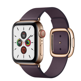 Apple Watch Series 5 // 40мм GPS + Cellular // Корпус из нержавеющей стали золотого цвета, ремешок цвета «спелый баклажан» с современной пряжкой (Modern Buckle), размер ремешка S