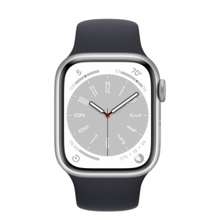 Apple Watch Series 8 // 41мм GPS // Корпус из алюминия серебристого цвета, спортивный ремешок цвета "темная ночь"