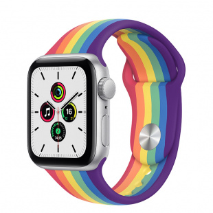 Apple Watch SE // 40мм GPS // Корпус из алюминия серебристого цвета, спортивный ремешок радужного цвета (2020)