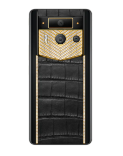 Телефон Vertu METAVERTU 2 Max, 1Tb, Luxury Custom-Made Gold V-Shaped With Diamonds, Alligator Leather (Black/Черный)