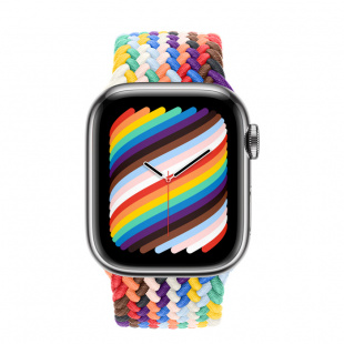 Apple Watch Series 8 // 45мм GPS + Cellular // Корпус из нержавеющей стали серебристого цвета, плетёный монобраслет цвета Pride Edition