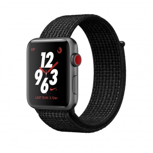 Apple Watch Series 3 Nike+ // 42мм GPS + Cellular // Корпус из серого алюминия, спортивный ремешок Nike черного цвета (MQLF2)
