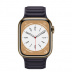 Apple Watch Series 8 // 45мм GPS + Cellular // Корпус из нержавеющей стали золотого цвета, кожаный браслет чернильного цвета, размер ремешка S/M