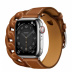 Apple Watch Series 7 Hermès // 41мм GPS + Cellular // Корпус из нержавеющей стали серебристого цвета, ремешок Double Tour Gourmette из кожи Barénia цвета Fauve